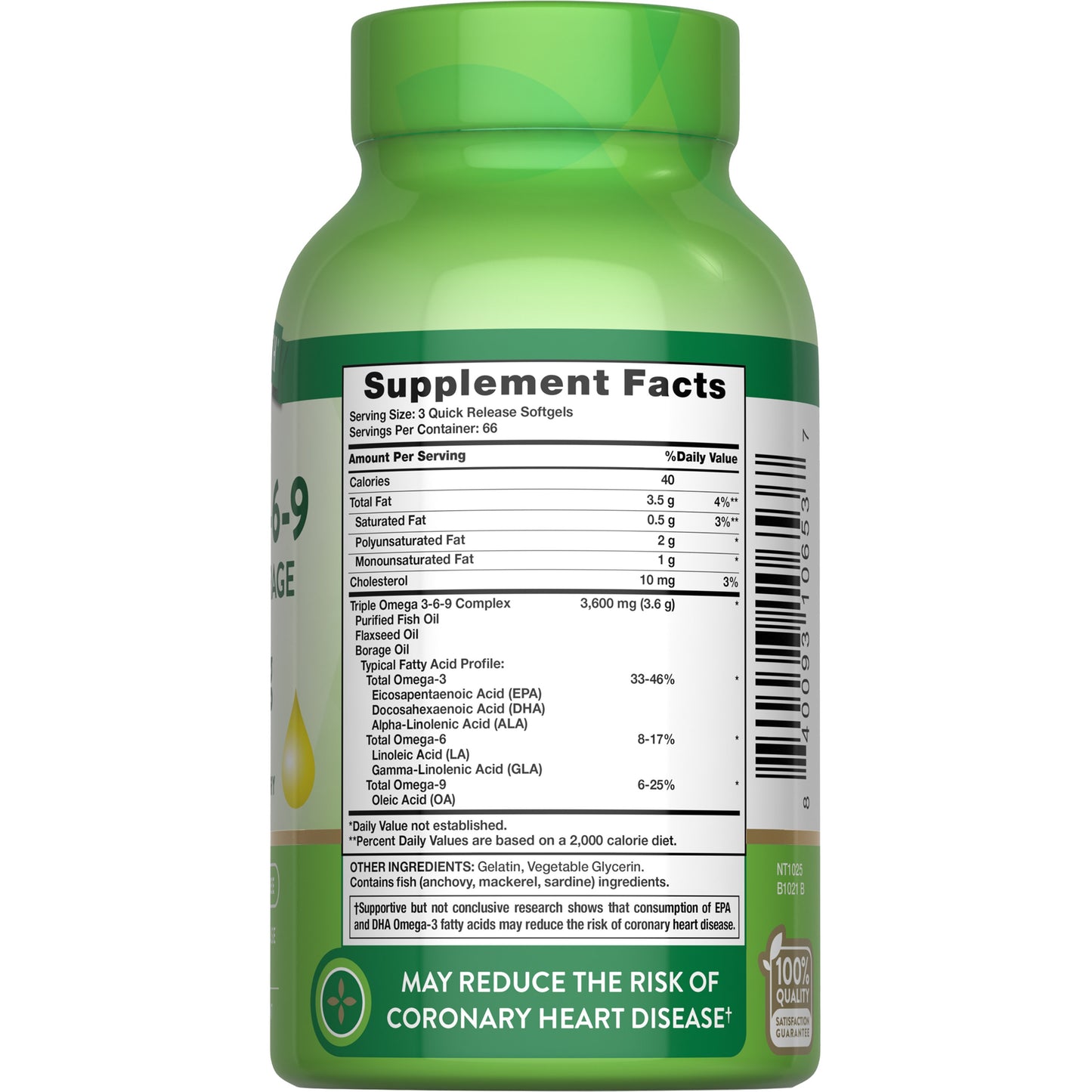 Nature's Truth Purified Triple Omega 3-6-9 Fish Flax Borage 3600 mg Softgels