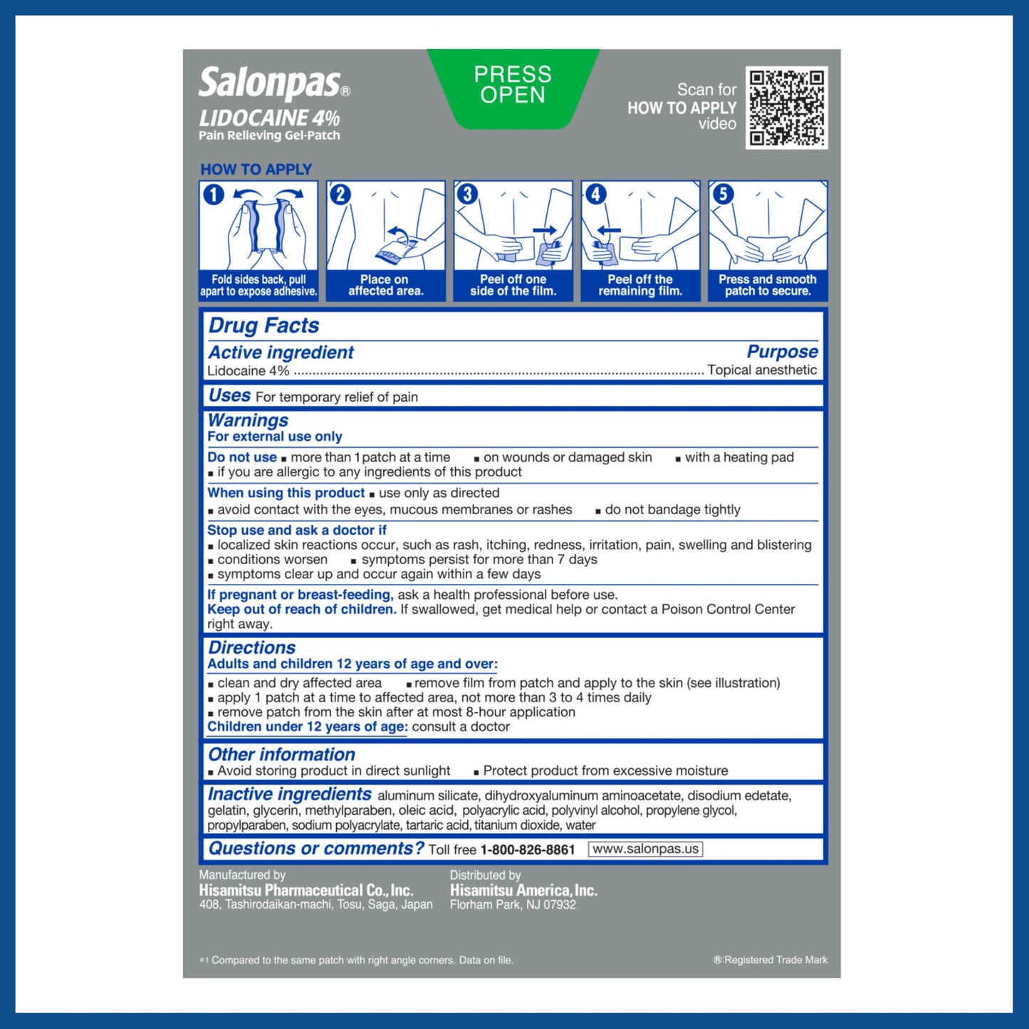 Salonpas Lidocaine 4% Pain Relieving Gel-patch