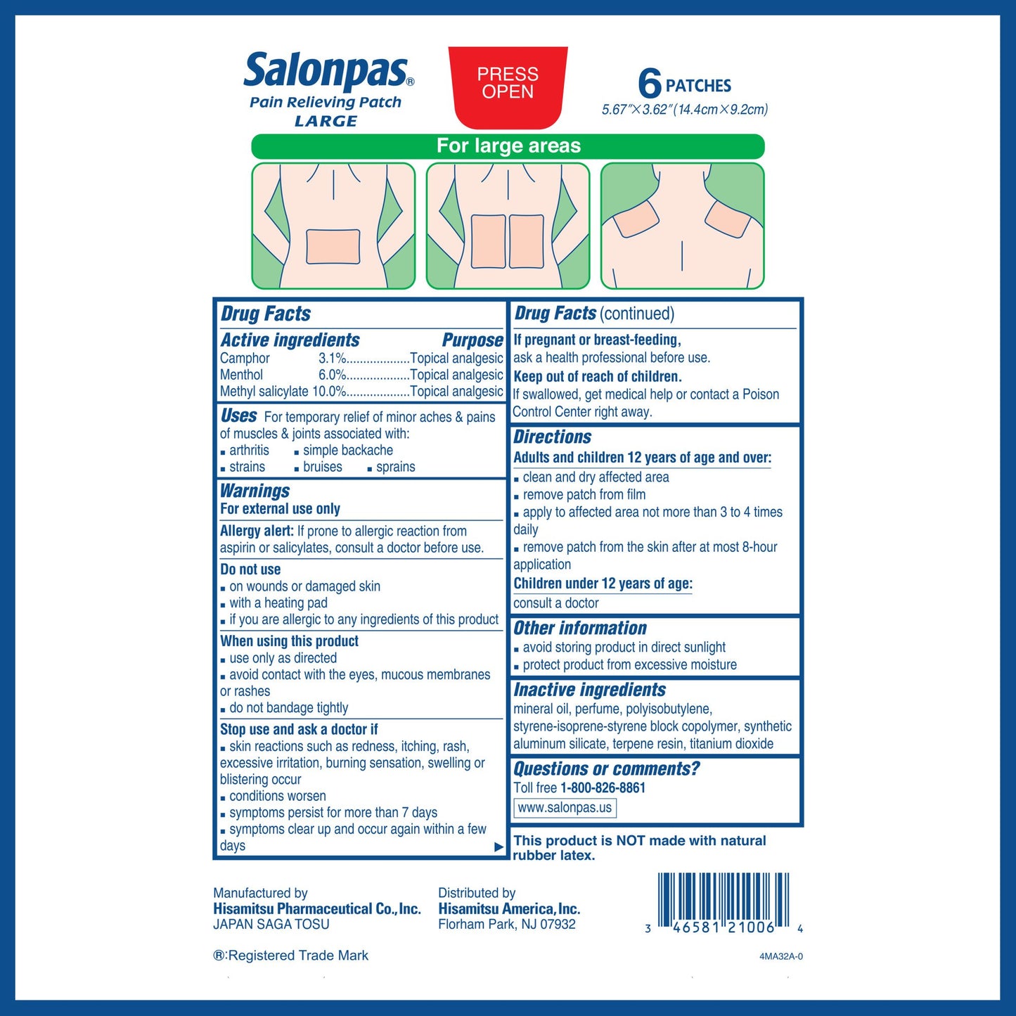 Salonpas Pain Relieving Patch, Large