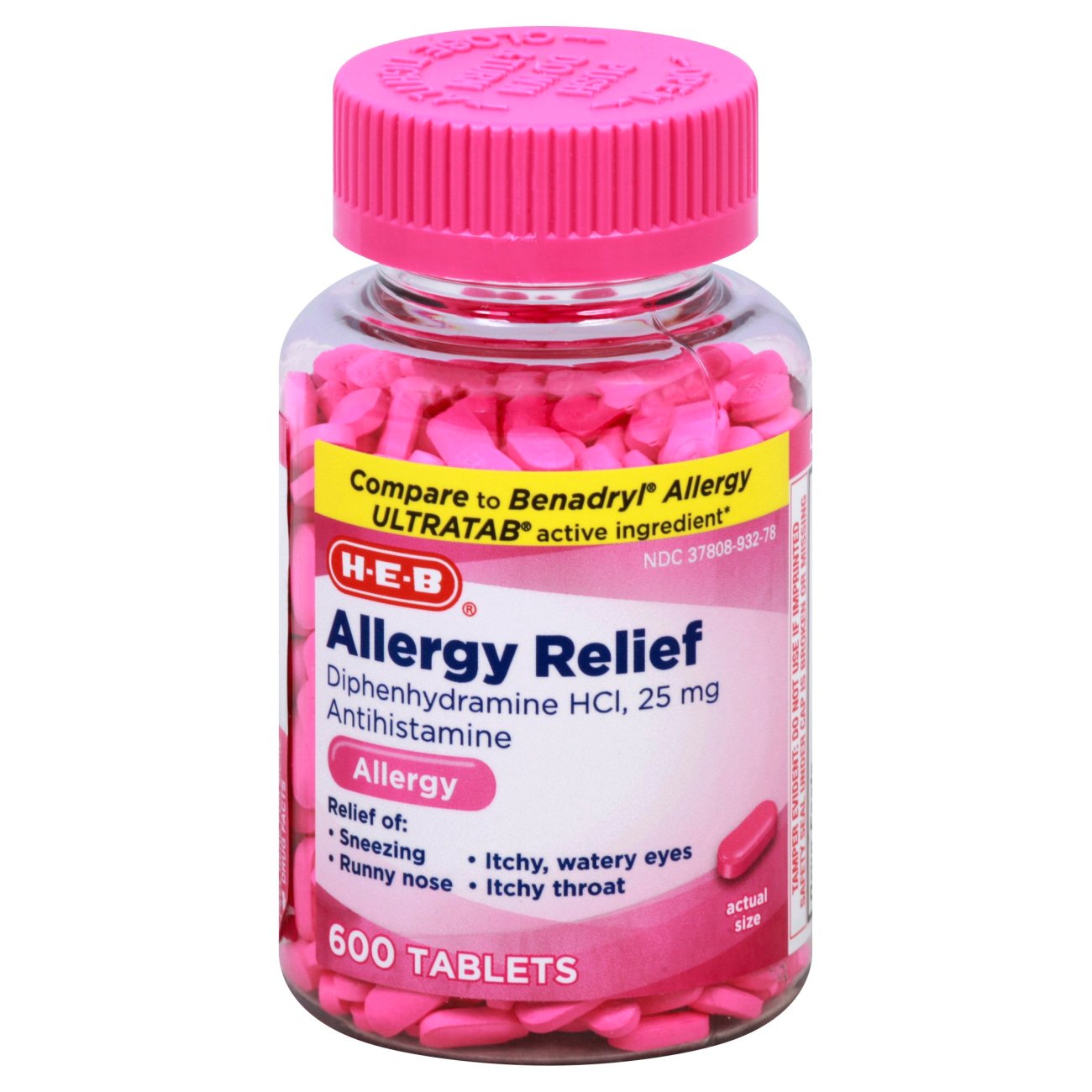 H-E-B Allergy Relief Diphenhydramine Antihistamine Tablets – 25 mg