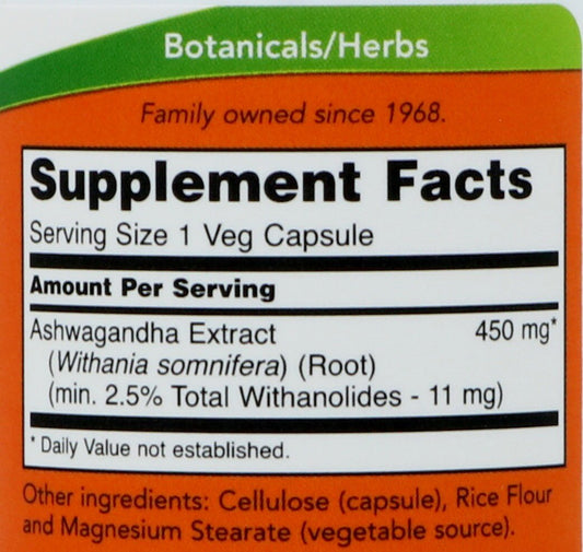 NOW Ashwagandha 450mg Veg Capsules