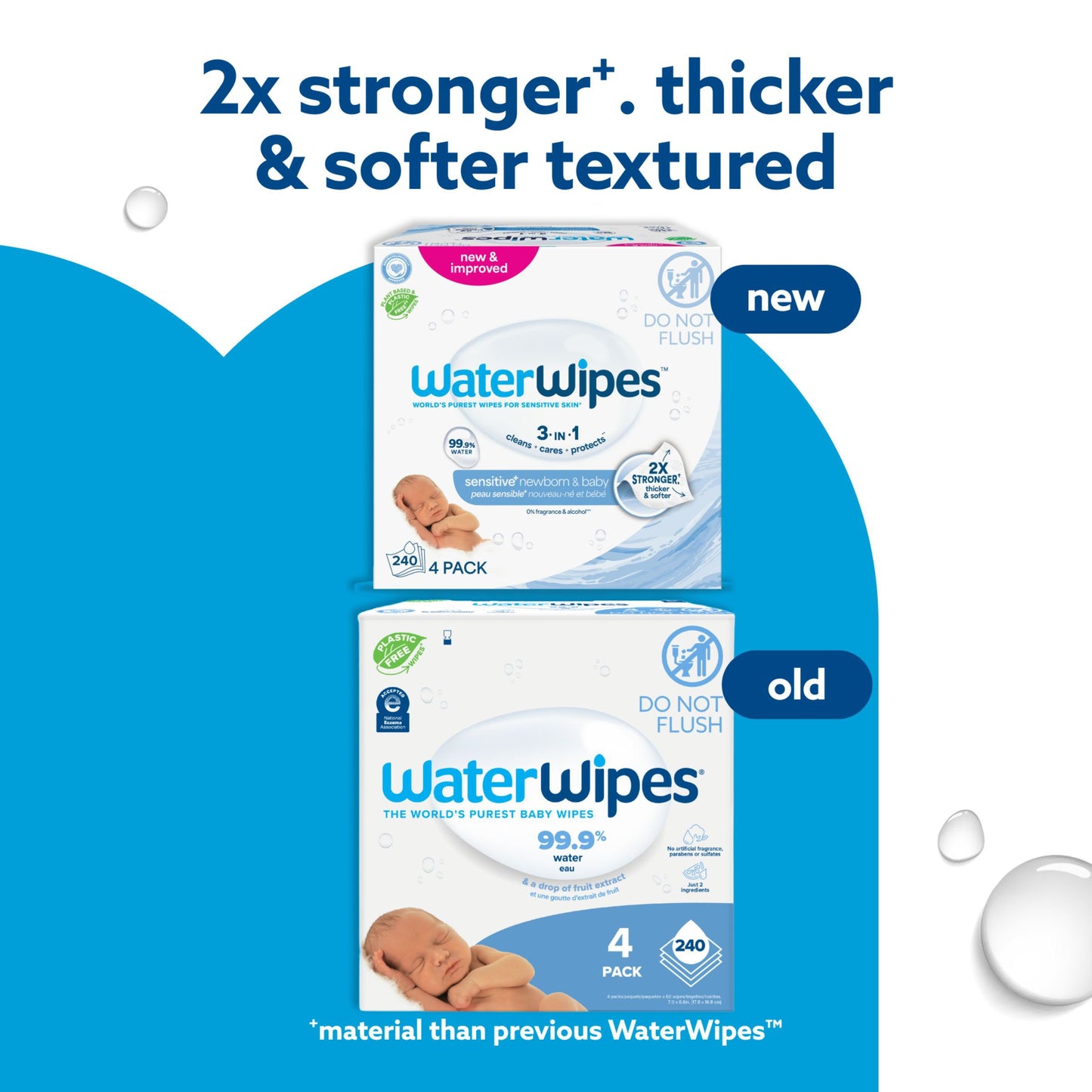 WaterWipes Sensitive+ Newborn & Baby Wipes, 99.9% Water - Unscented, 4 pk