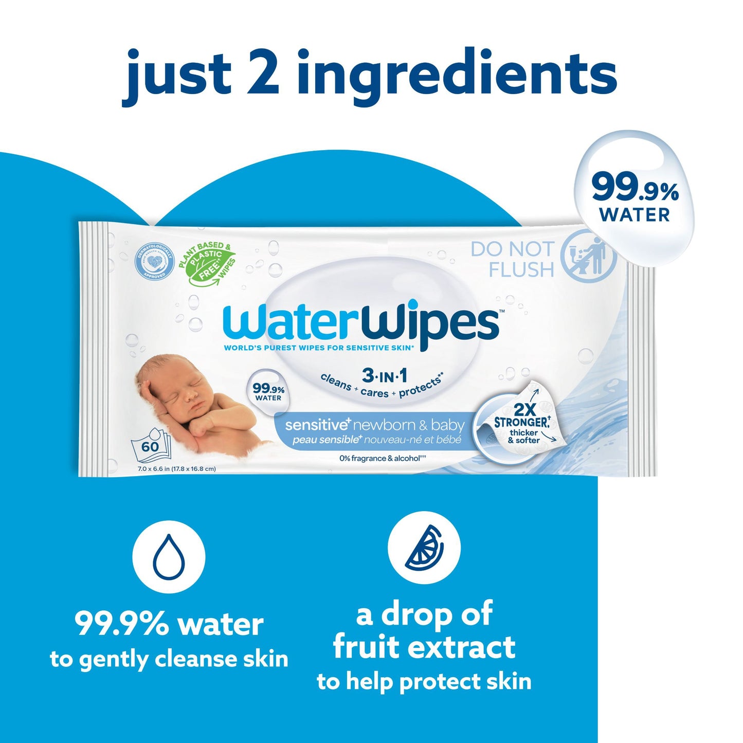 WaterWipes Sensitive+ Newborn & Baby Wipes, 99.9% Water - Unscented