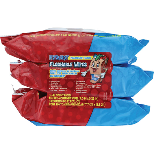 H-E-Buddy Flushable Baby Wipes - Melonberry, 3 pk