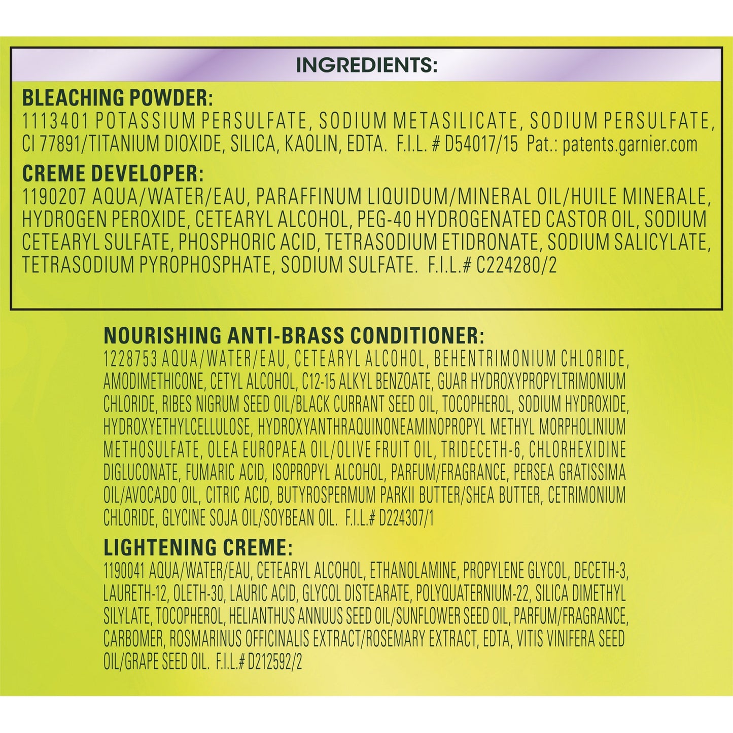 Garnier Nutrisse Ultra Color PL1 Lightening Creme Bleach PL1 Ultra Pure Platinum