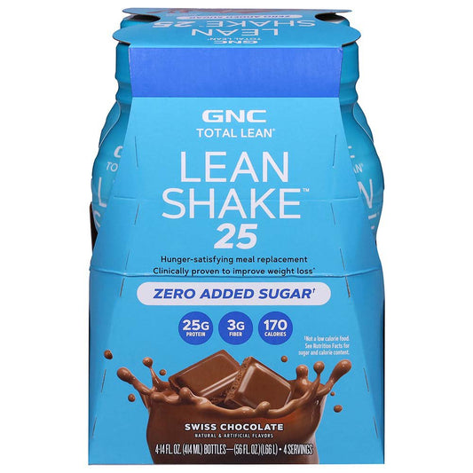 GNC Total Lean 25g Protein Zero Sugar Nutritional Shakes - Swiss Chocolate, 4 pk