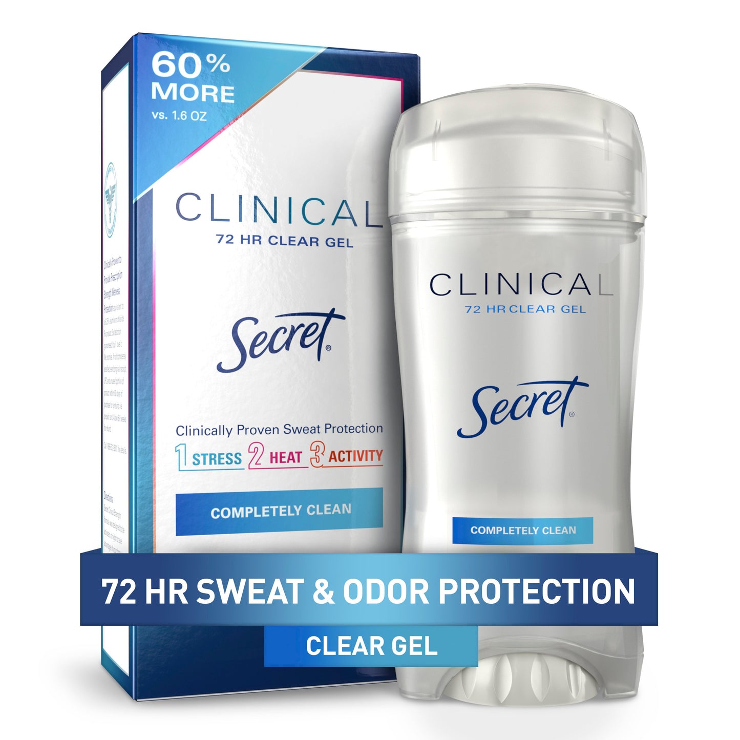 Secret Clinical Strength Clear Gel Antiperspirant and Deodorant for Women, Pro-Hyaluronic Acid Completely Clean