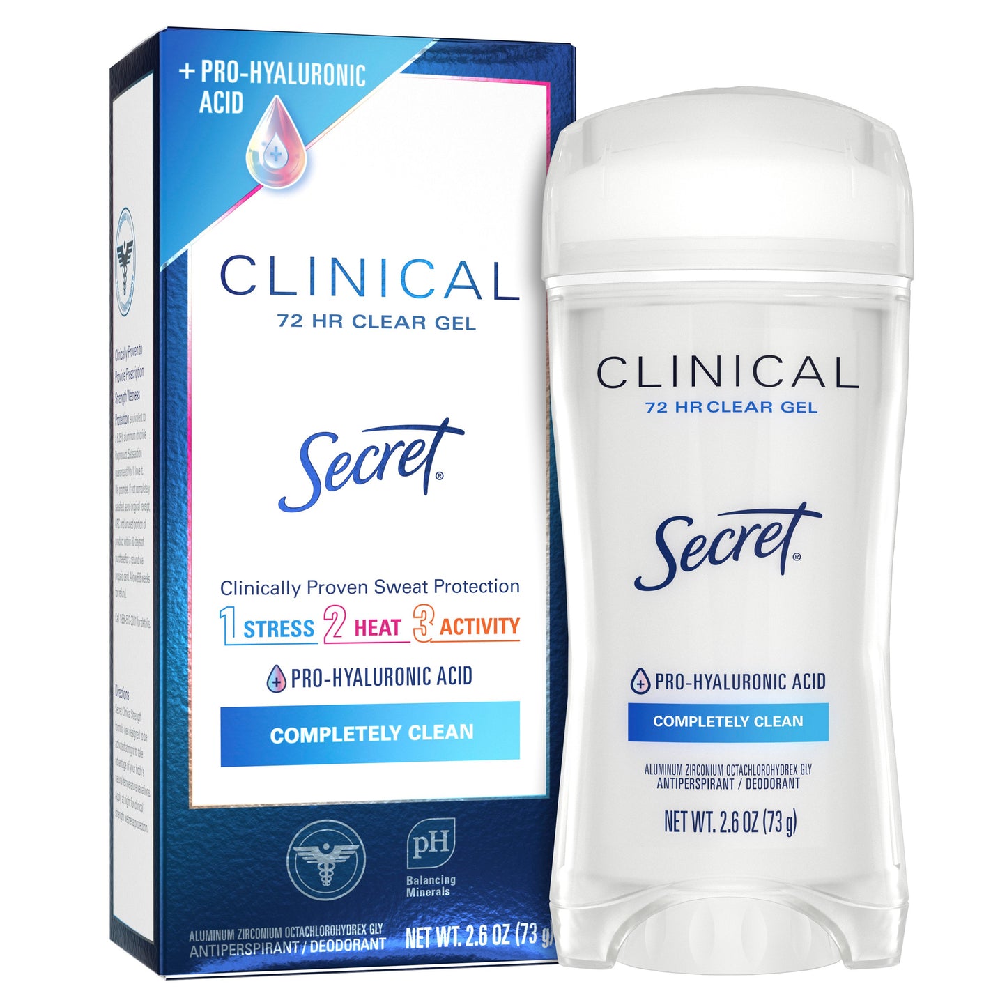 Secret Clinical Strength Clear Gel Antiperspirant and Deodorant for Women, Pro-Hyaluronic Acid Completely Clean