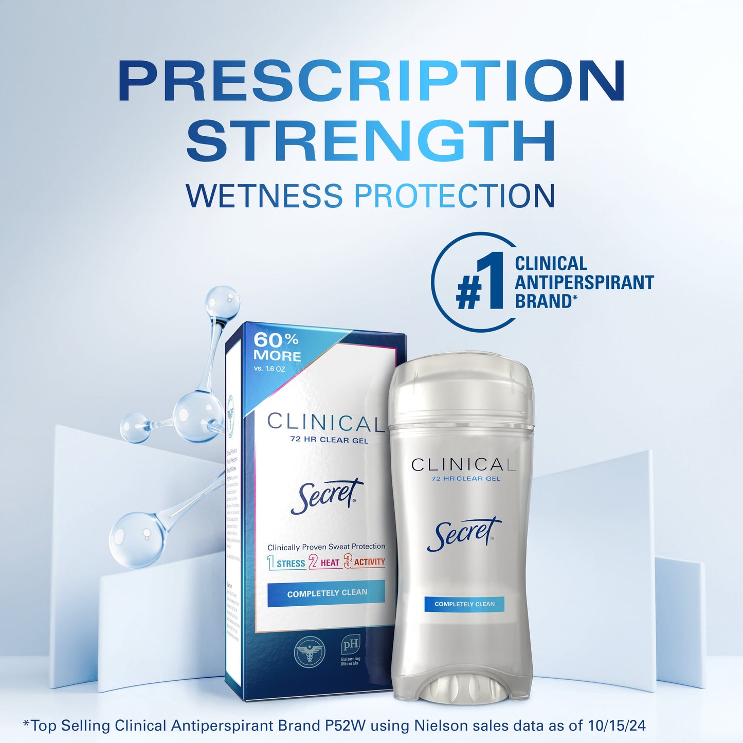 Secret Clinical Strength Clear Gel Antiperspirant and Deodorant for Women, Pro-Hyaluronic Acid Completely Clean