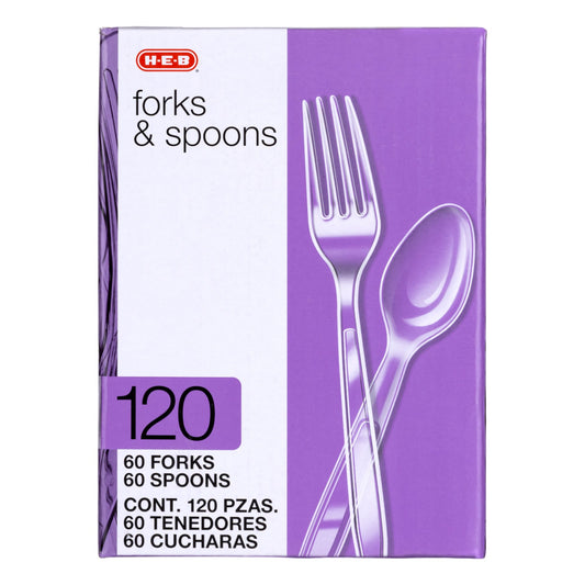 H-E-B Plastic Forks & Spoons Combo Pack - Clear