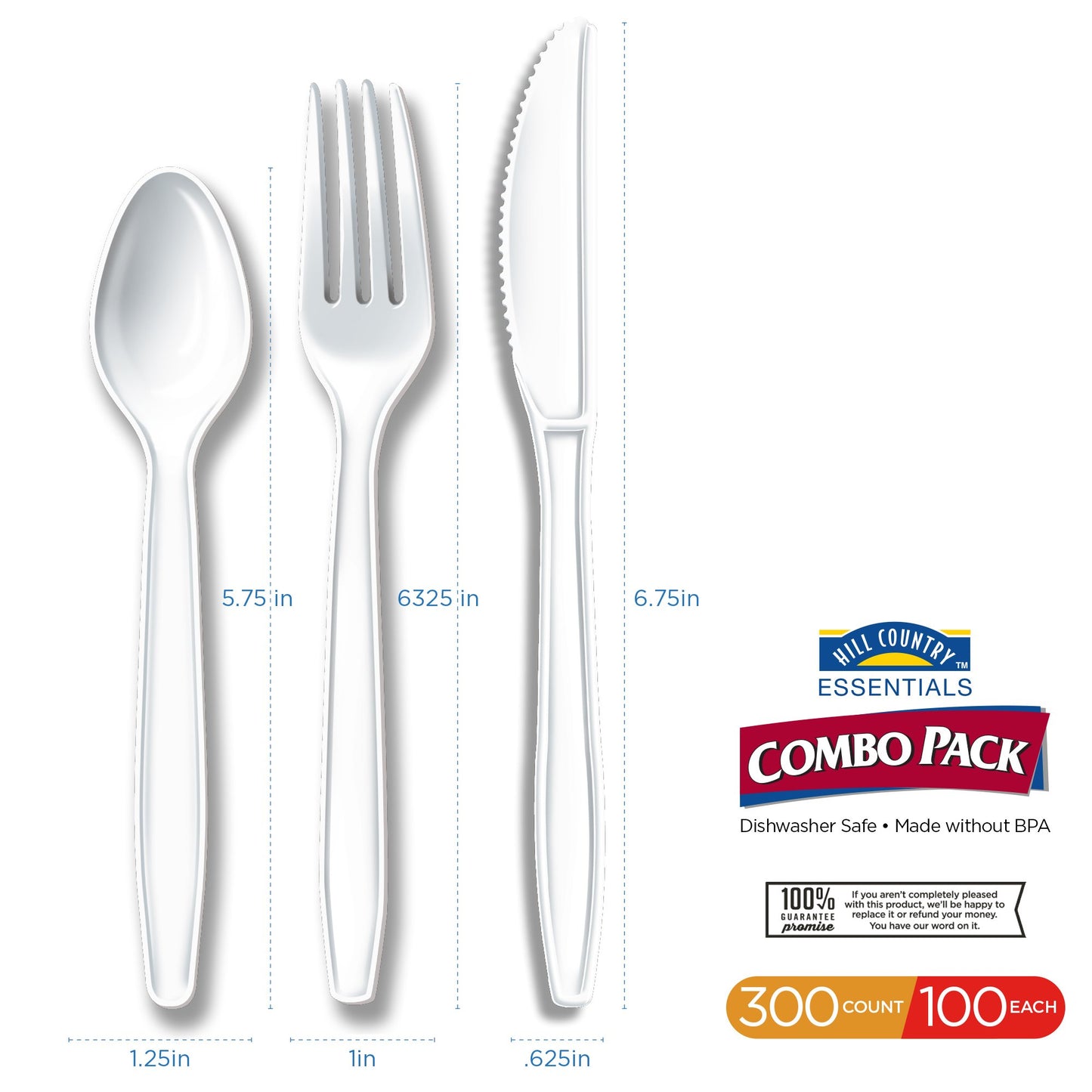 Hill Country Essentials Plastic Knives, Forks & Spoons Combo Pack - White