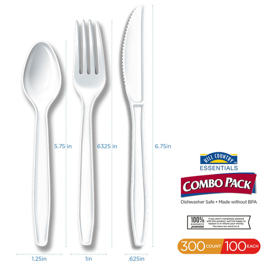 Hill Country Essentials Plastic Knives, Forks & Spoons Combo Pack - White