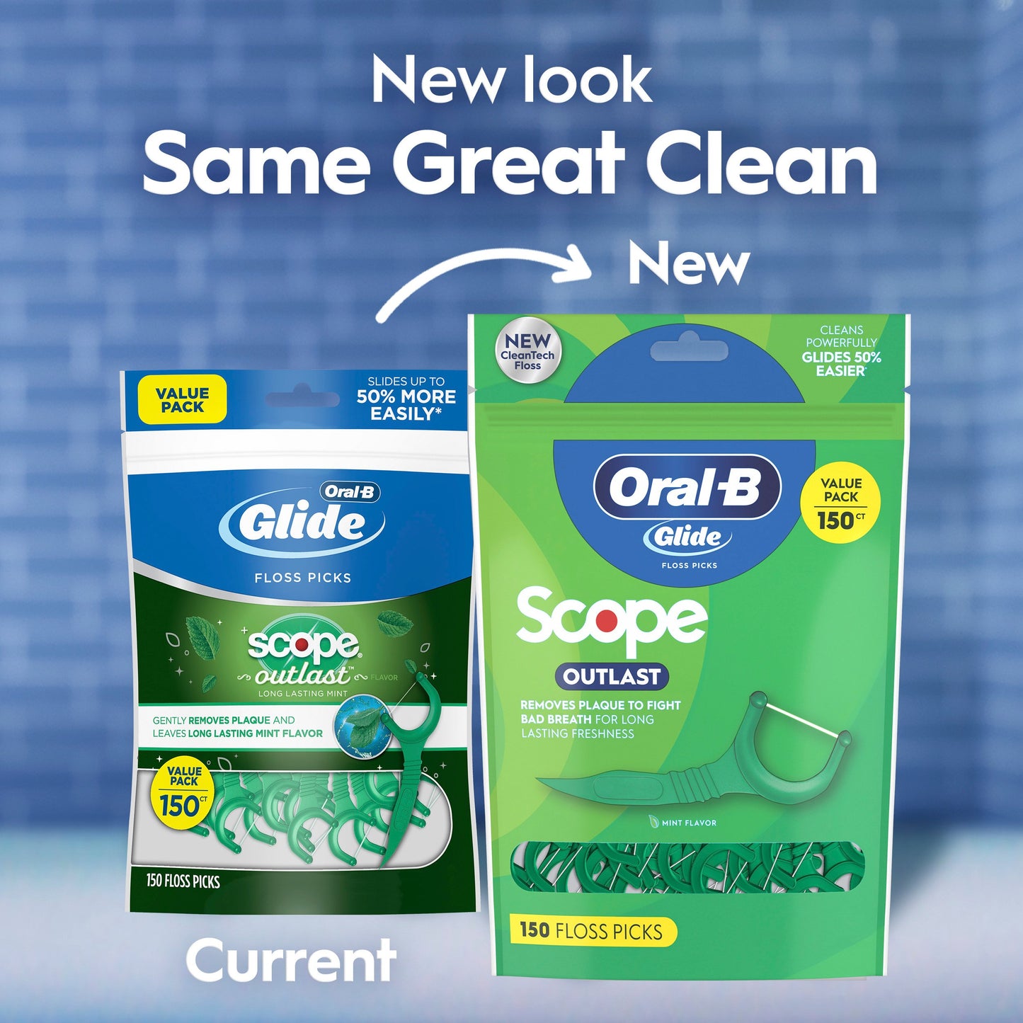 Oral-B Glide Mint Dental Floss Picks with Long Lasting Scope Flavor, 150 Picks
