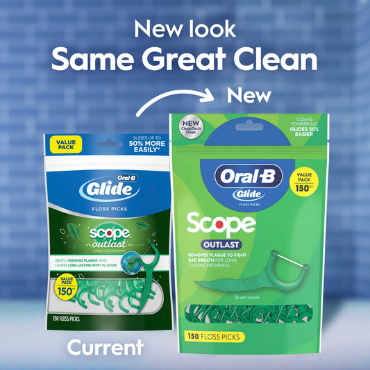Oral-B Glide Mint Dental Floss Picks with Long Lasting Scope Flavor, 150 Picks