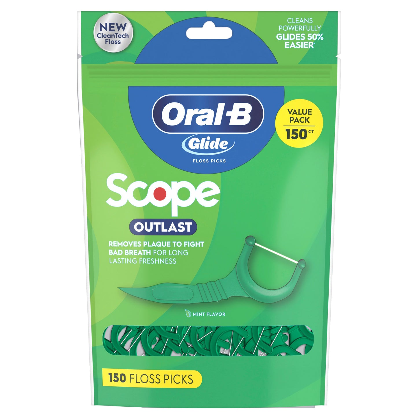 Oral-B Glide Mint Dental Floss Picks with Long Lasting Scope Flavor, 150 Picks