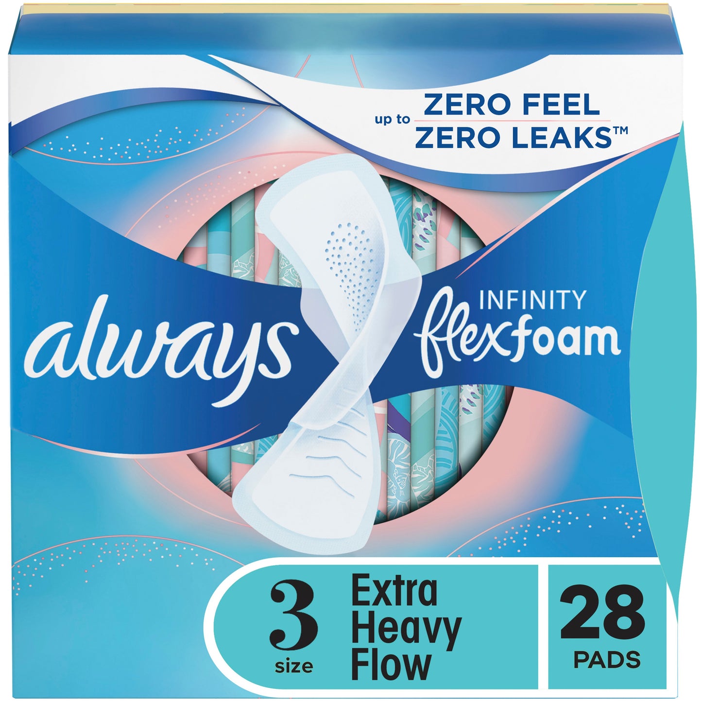 Always Infinity FlexFoam Pads  Extra Heavy Flow Absorbency, Unscented Size 3