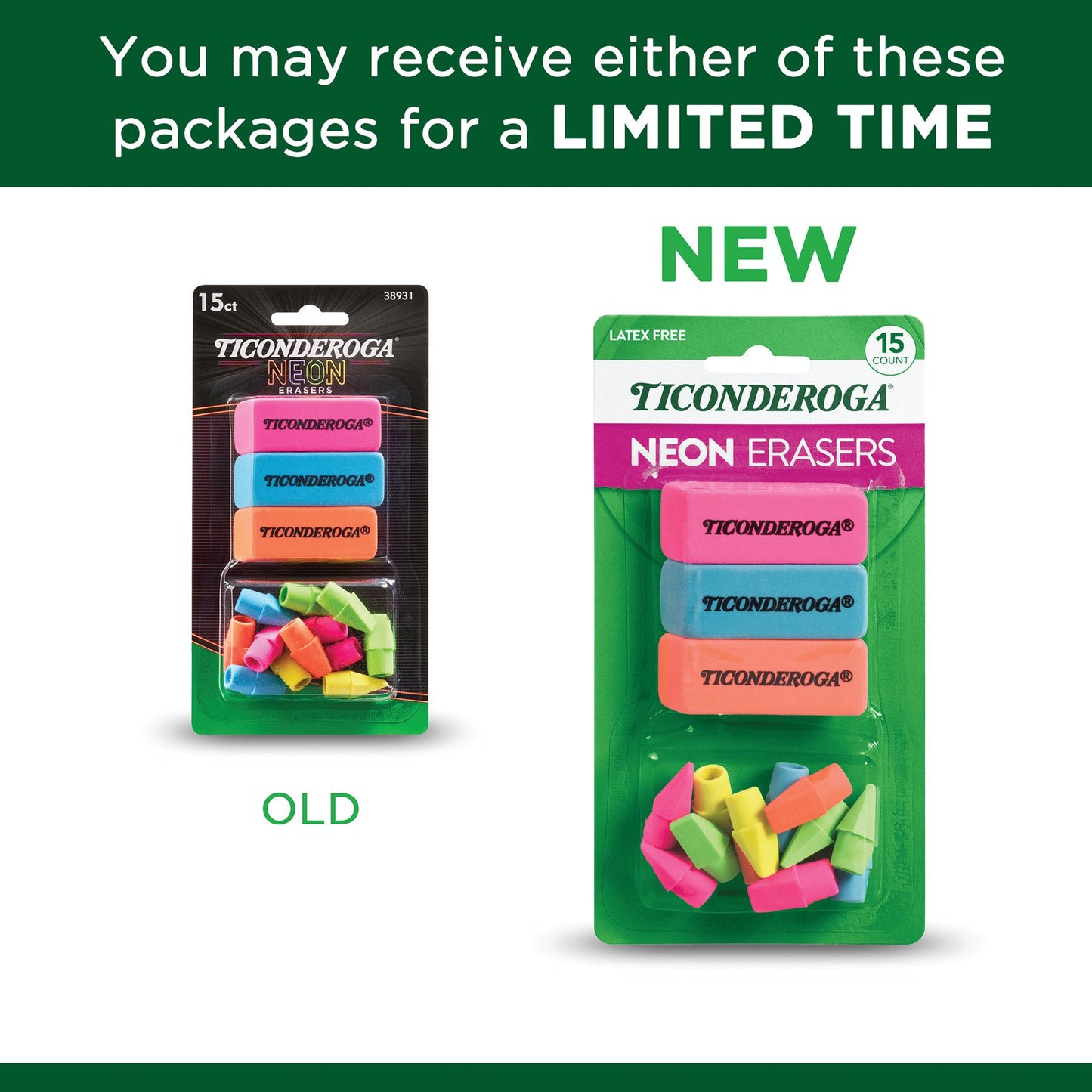 Ticonderoga Assorted Neon Erasers