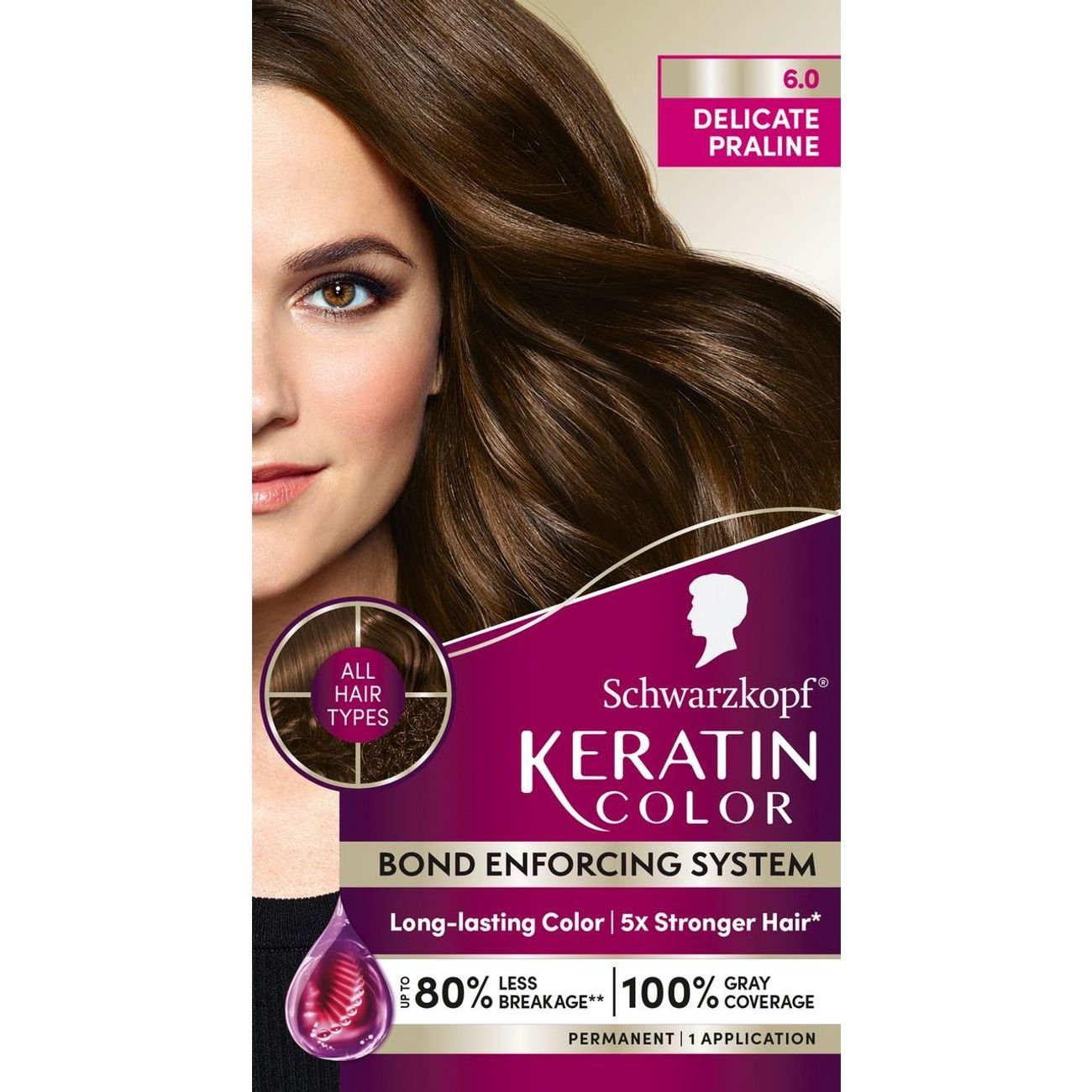 Schwarzkopf Keratin Color Permanent Hair Color - 6.0 Delicate Praline