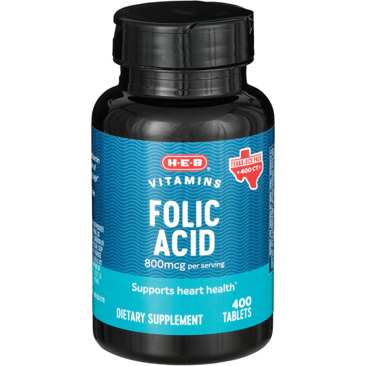 H-E-B Vitamins Folic Acid 800 mcg Tablets - Texas-Size Pack