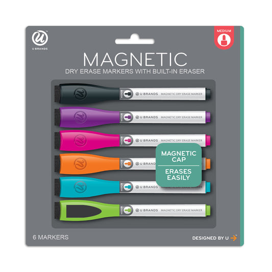 U Brands Medium Point Magnetic Dry Erase Markers with Built-In Erasers - Assorted Ink