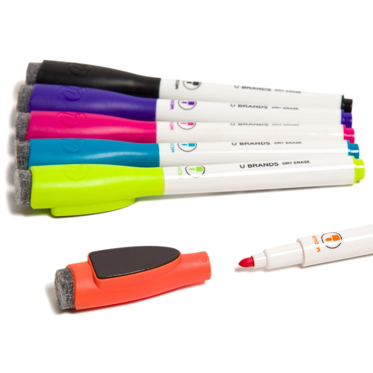 U Brands Medium Point Magnetic Dry Erase Markers with Built-In Erasers - Assorted Ink
