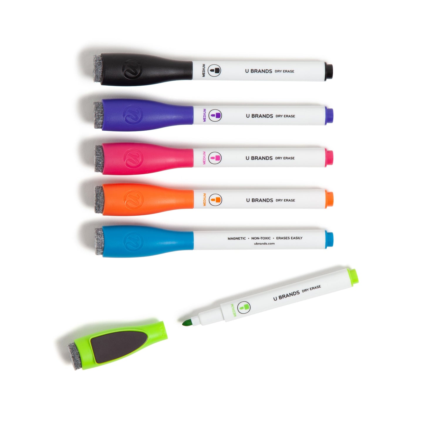 U Brands Medium Point Magnetic Dry Erase Markers with Built-In Erasers - Assorted Ink