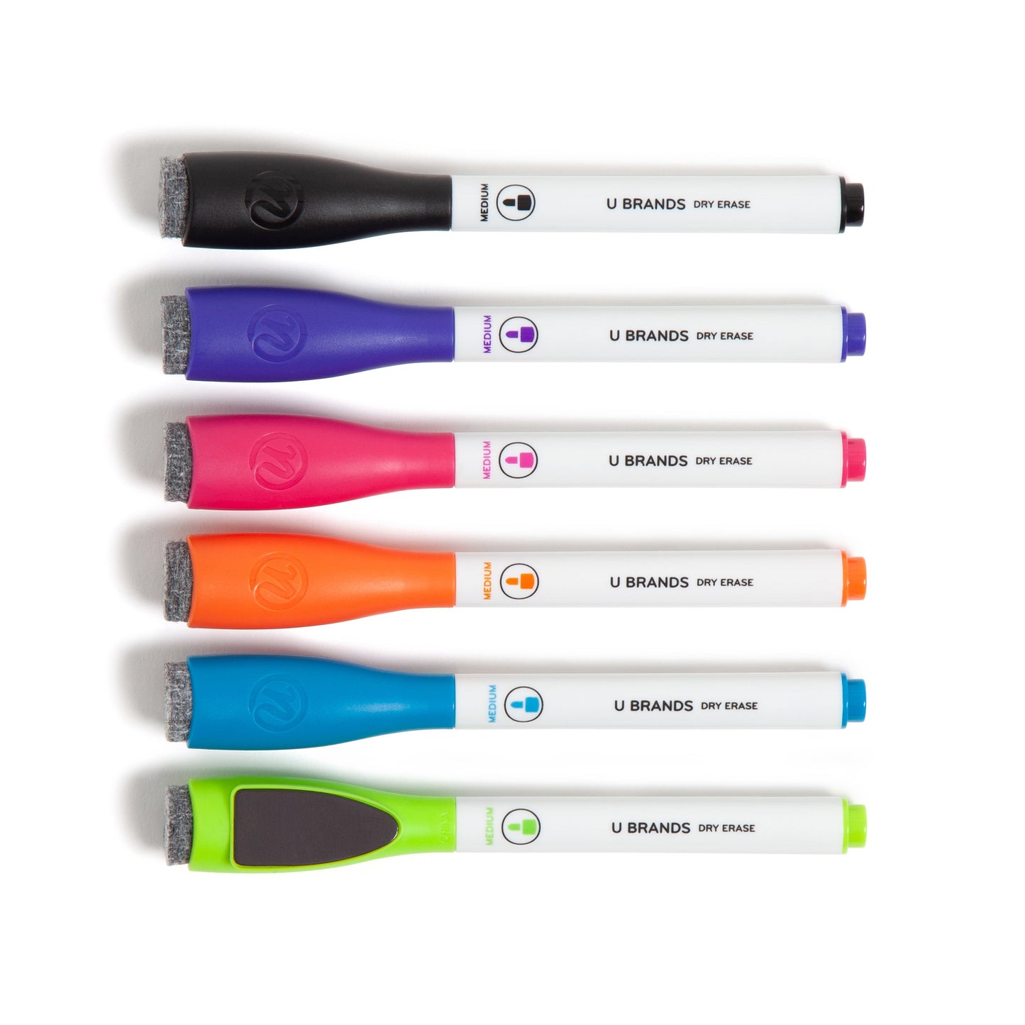 U Brands Medium Point Magnetic Dry Erase Markers with Built-In Erasers - Assorted Ink