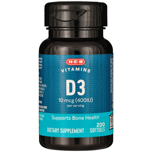 H-E-B Vitamins D3 10 mcg (400 IU) Softgels