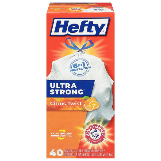 Hefty Ultra Strong Tall Kitchen Drawstring Trash Bags, 13 Gallon - Citrus Twist Scent
