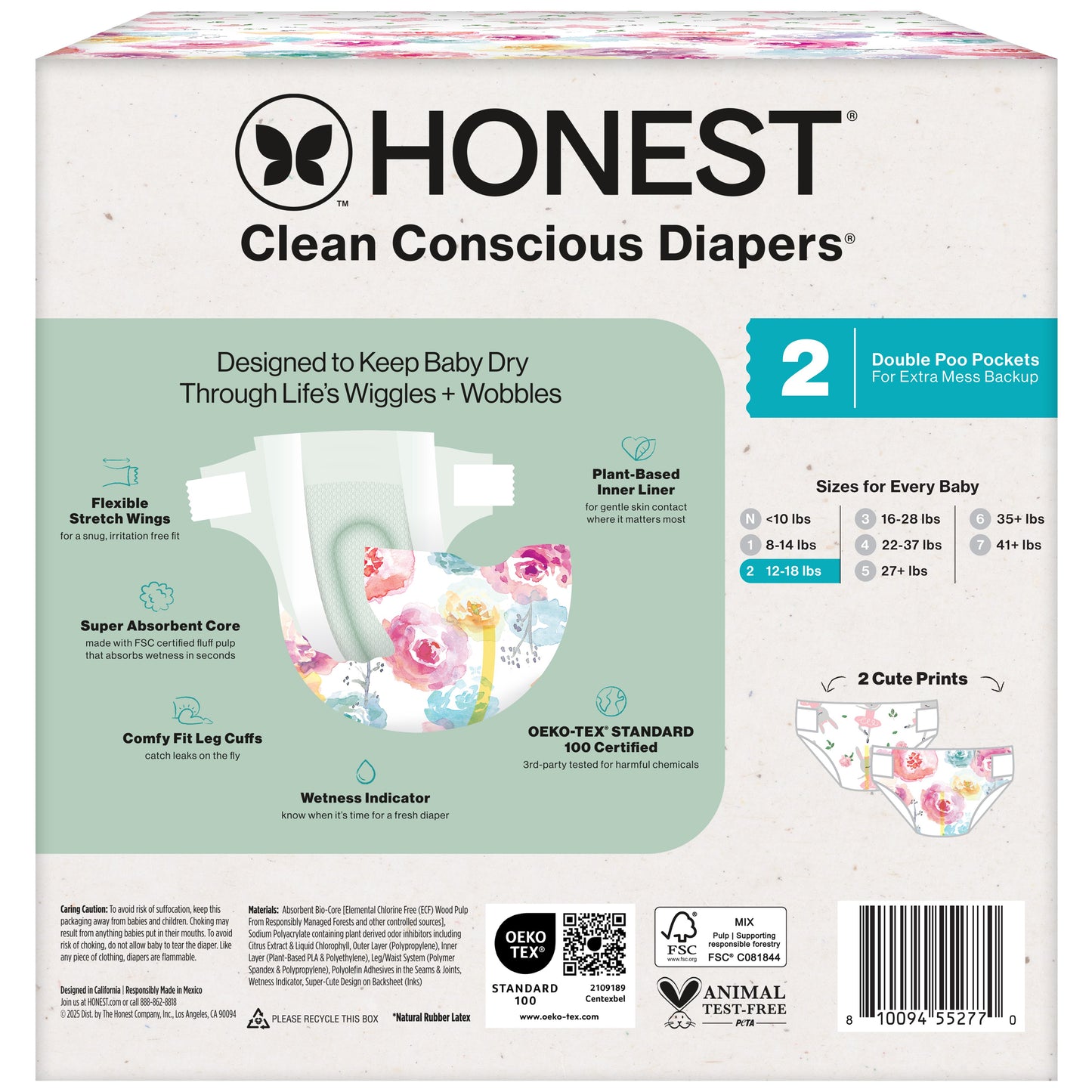 The Honest Company Clean Conscious Diapers, Tutu Cute + Rose Blossom Print - Size 2