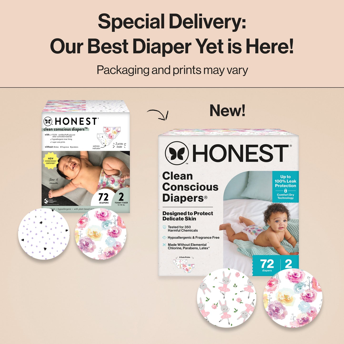 The Honest Company Clean Conscious Diapers, Tutu Cute + Rose Blossom Print - Size 2
