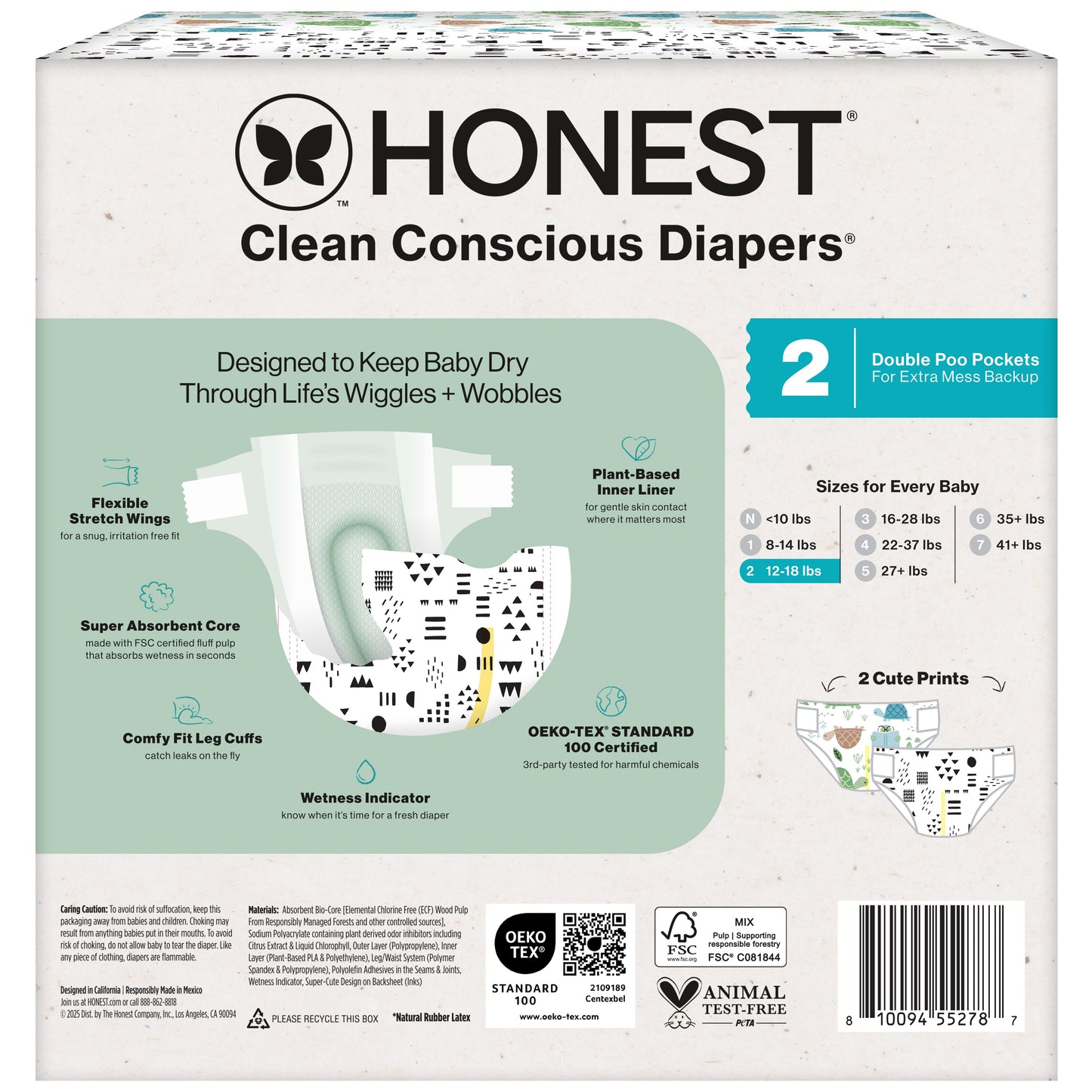 The Honest Company Clean Conscious Diapers,Turtle Time + Pattern Play - Size 2