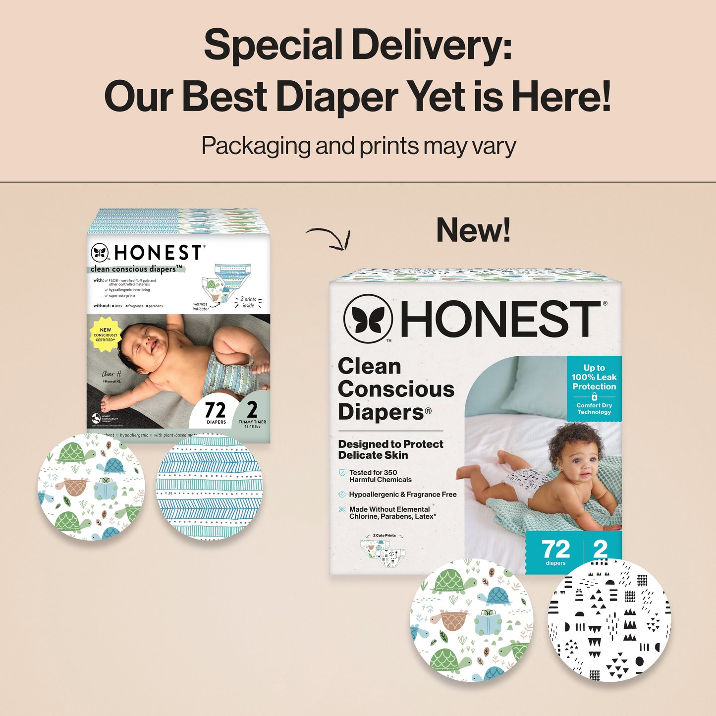 The Honest Company Clean Conscious Diapers,Turtle Time + Pattern Play - Size 2