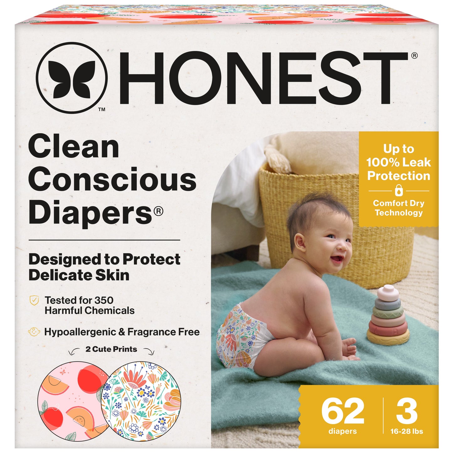 The Honest Company Clean Conscious Diapers, Just Peachy + Flower Power - Size 3