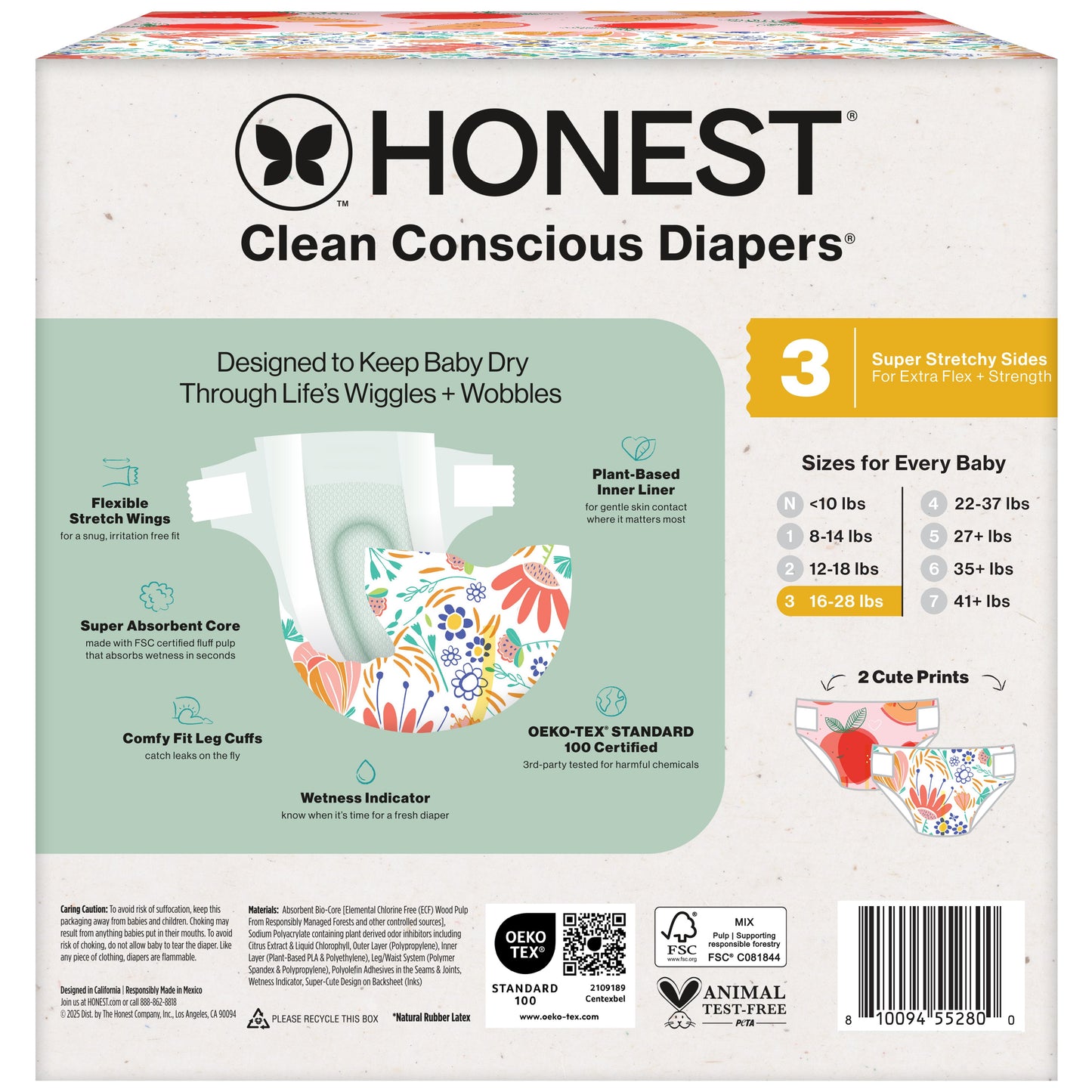 The Honest Company Clean Conscious Diapers, Just Peachy + Flower Power - Size 3