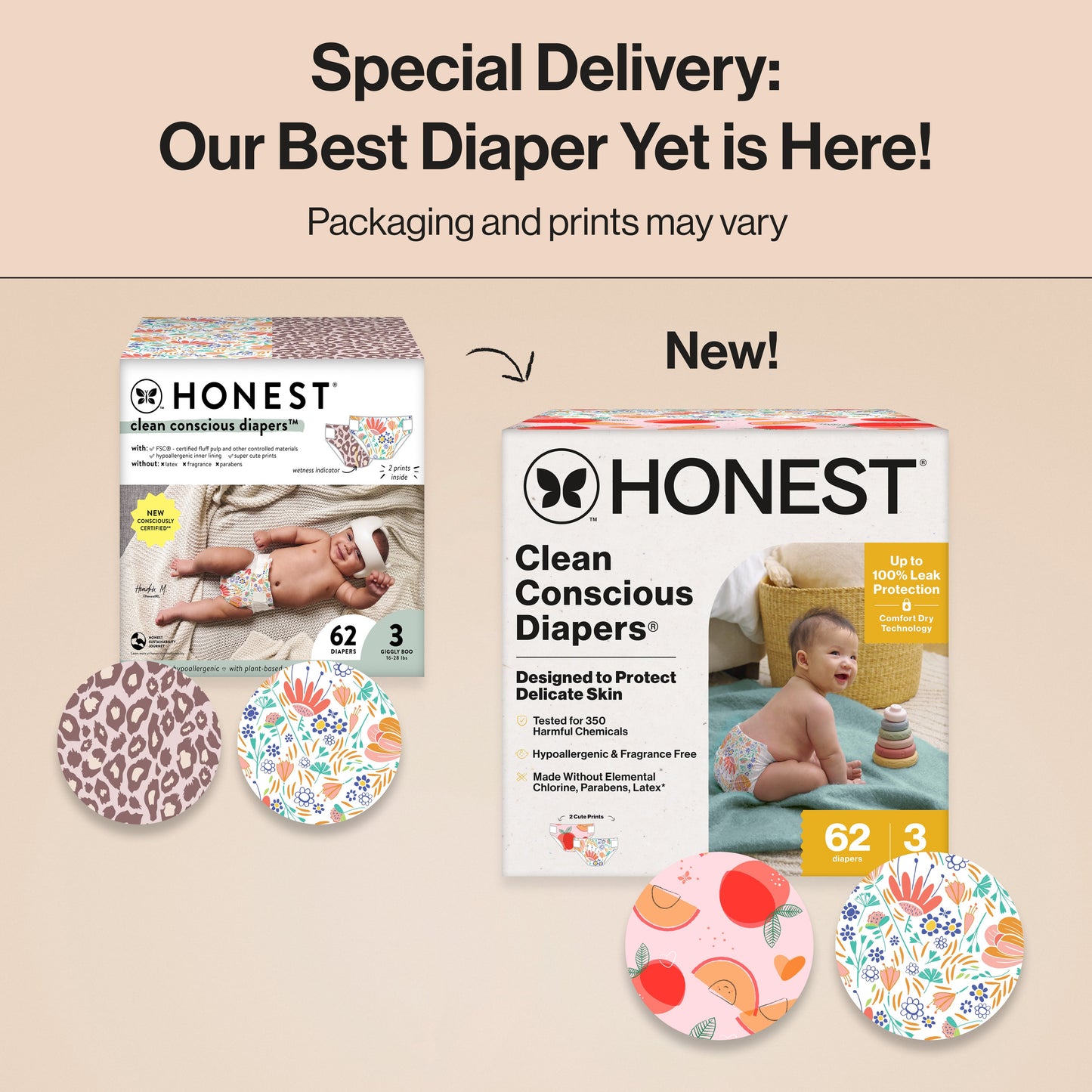 The Honest Company Clean Conscious Diapers, Just Peachy + Flower Power - Size 3