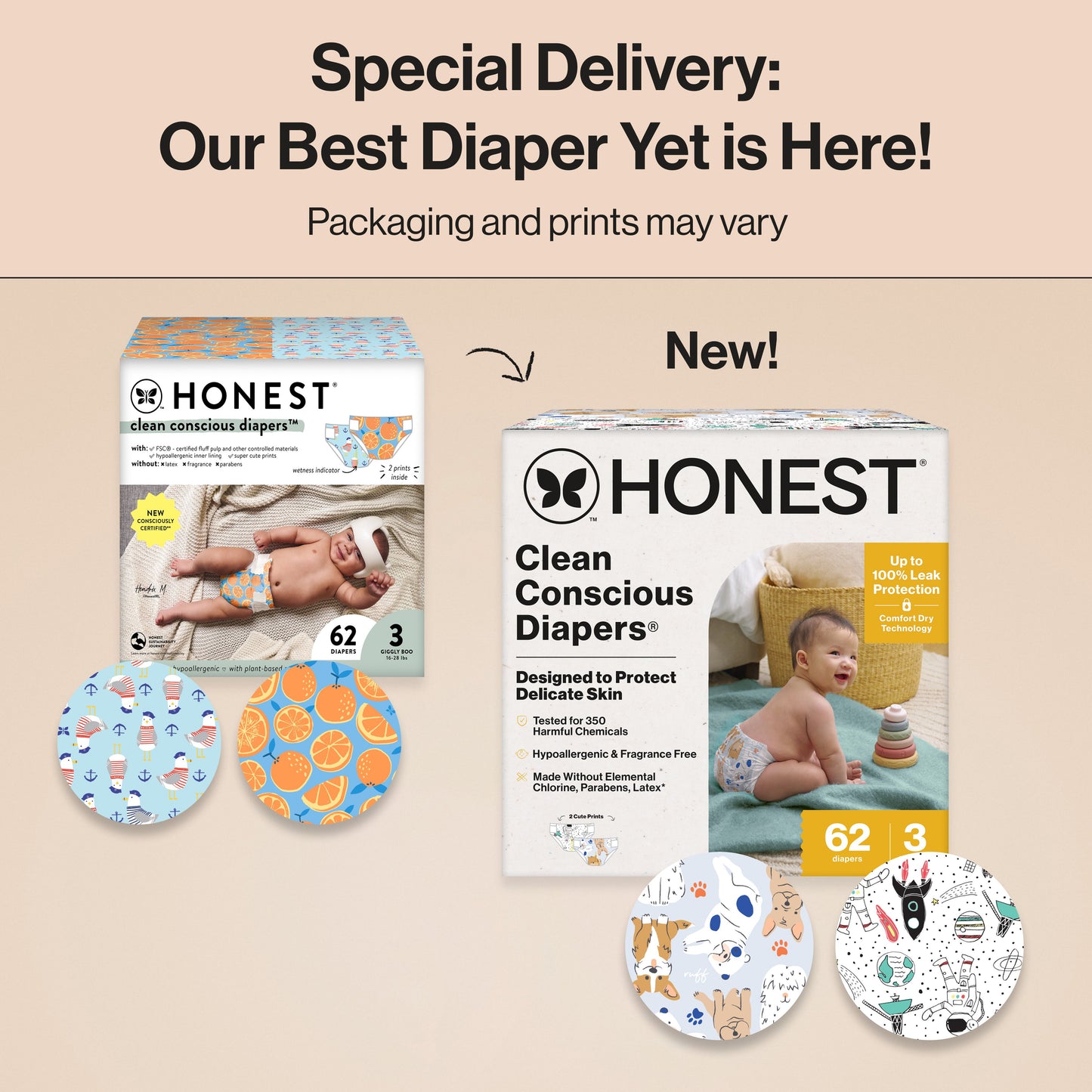 The Honest Company Clean Conscious Diapers Club Box - Size 3, 2 Print Pack