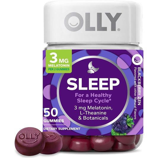 OLLY Sleep Gummy Supplement, 3mg Melatonin, L-Theanine, Chamomile, Blackberry Zen Flavor, 50 Ct