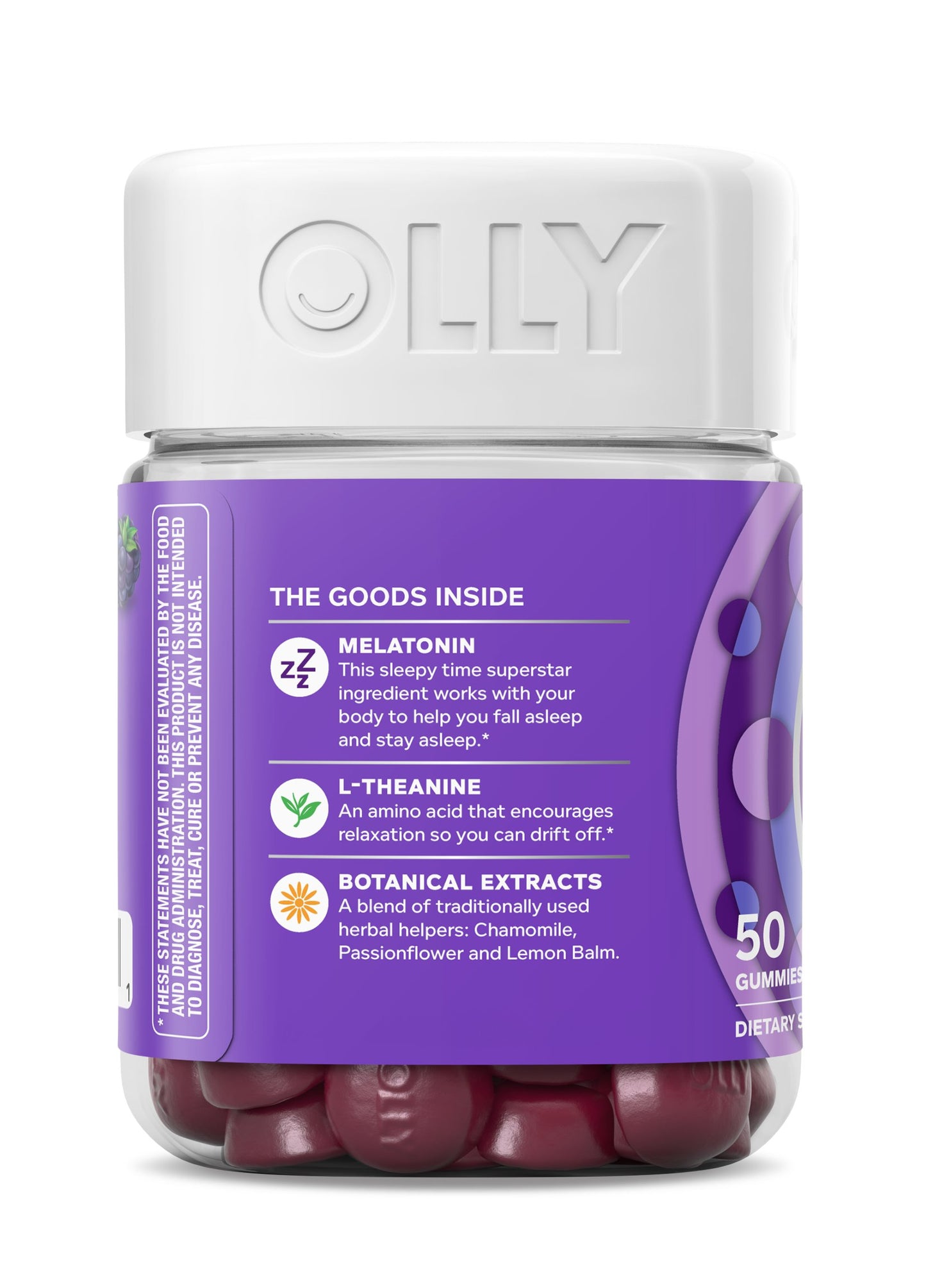 OLLY Sleep Gummy Supplement, 3mg Melatonin, L-Theanine, Chamomile, Blackberry Zen Flavor, 50 Ct