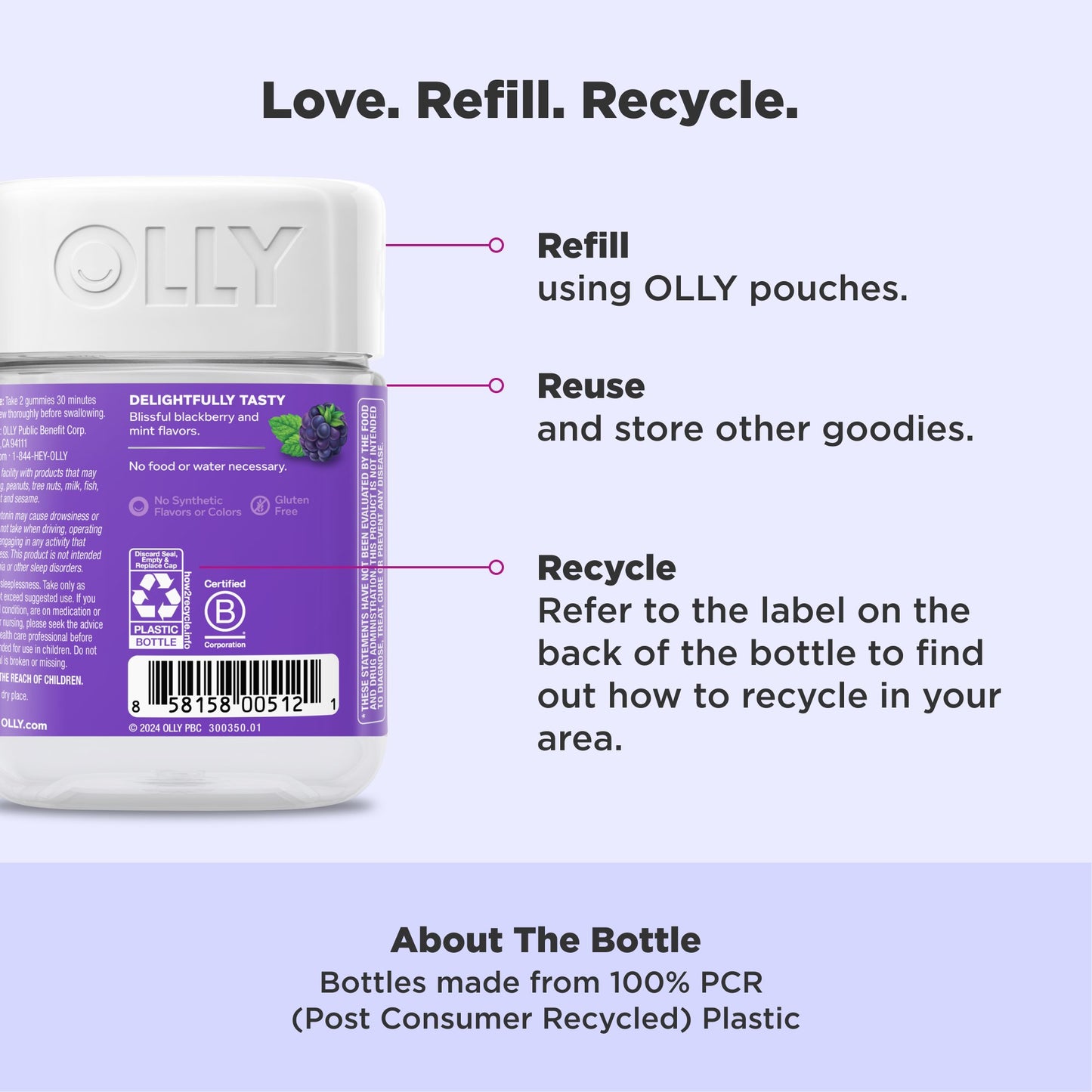 OLLY Sleep Gummy Supplement, 3mg Melatonin, L-Theanine, Chamomile, Blackberry Zen Flavor, 50 Ct