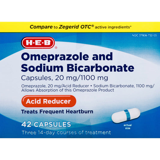 H-E-B Omeprazole & Sodium Bicarbonate Acid Relief Capsules – 20 mg