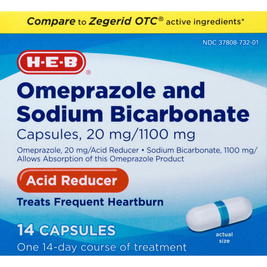 H-E-B Omeprazole and Sodium Bicarbonate 20 mg Acid Reducer Capsules