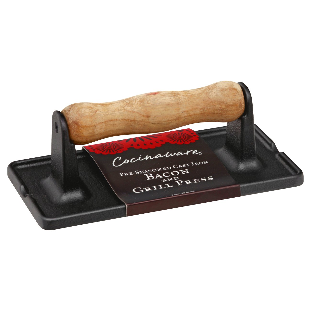 Cocinaware Pre-Seasoned Cast Iron Bacon & Grill Press