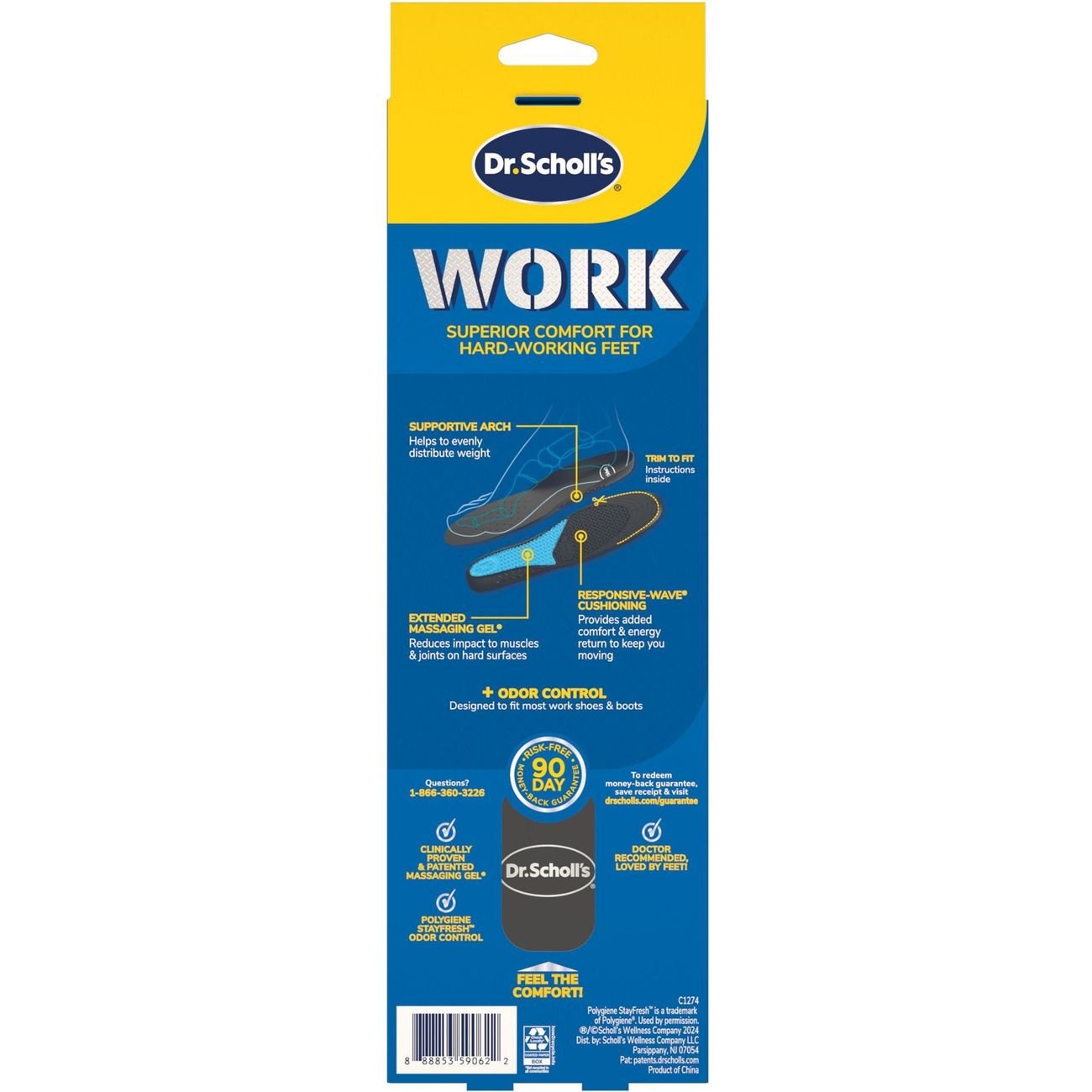 Dr. Scholl's Work All-Day Superior Comfort Insoles with Massaging Gel - Men's Trim to Fit