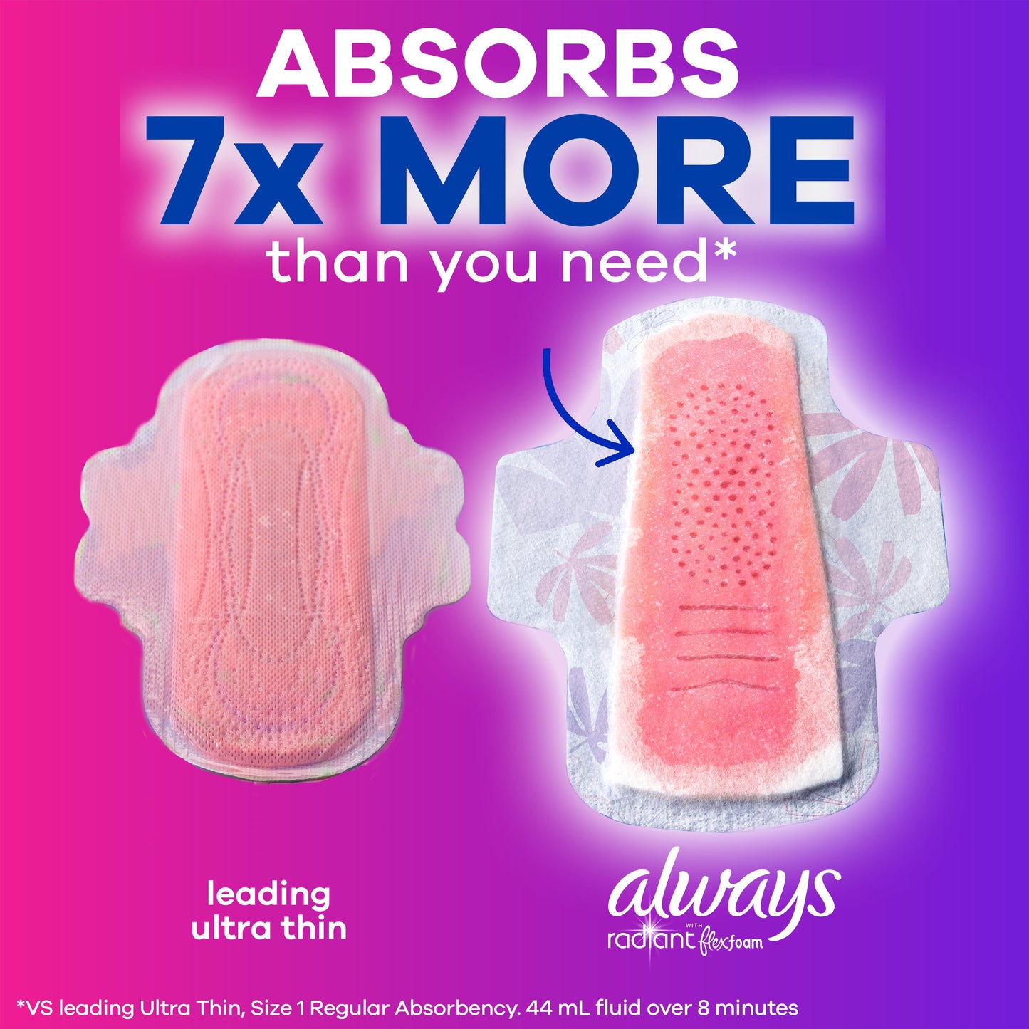 Always Always Radiant Feminine Pads, Size 2 Heavy with Wings, Light Clean Scent