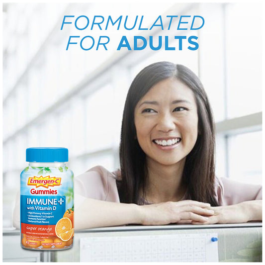 Emergen-C Immune+ Triple Action Immune Support Gummies, BetaVia (R), 750mg Vitamin C, B
Vitamins, Vitamin D and Antioxidants, Super Orange
