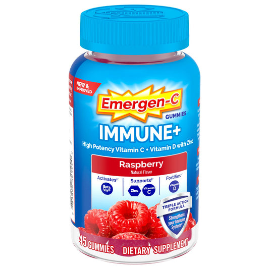 Emergen-C Immune+ Triple Action Immune Support Gummies, BetaVia (R), 1000mg Vitamin C, B Vitamins, Vitamin D and Antioxidants, Raspberry