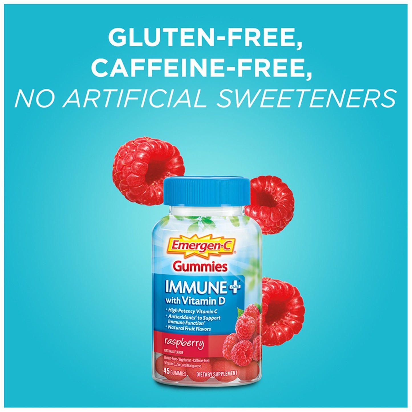 Emergen-C Immune+ Triple Action Immune Support Gummies, BetaVia (R), 1000mg Vitamin C, B Vitamins, Vitamin D and Antioxidants, Raspberry