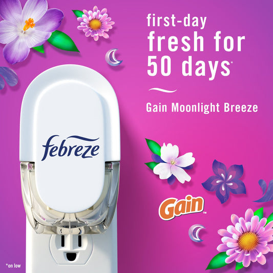 Febreze Plug In Air Freshener, Odor-Fighting Scented Oil Refill, Gain Moonlight Breeze