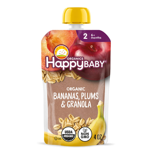 Happy Baby Organics Stage 2 Pouch - Bananas Plums & Granola